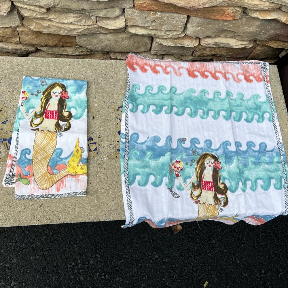 Set of 2 mermaid kitchen decorative oven towels